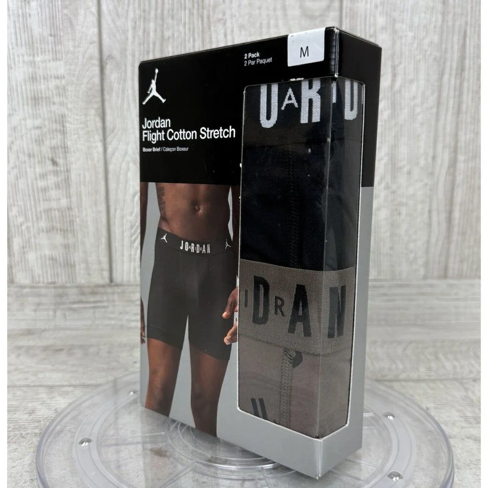 Nike Jordan Flight Cotton Stretch Boxer Briefs Mens Medium 2 Pack Black Brown